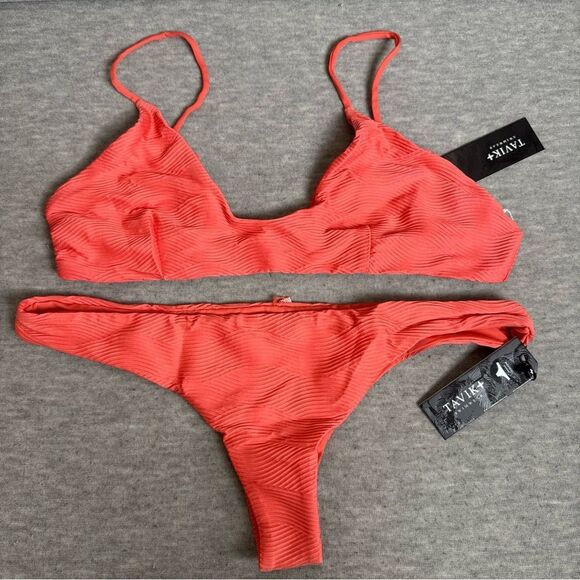 Tavik Jett Triangle Bikini Set Women's Large Camellia Nylon Stretch Swimwear - Picture 1 of 5